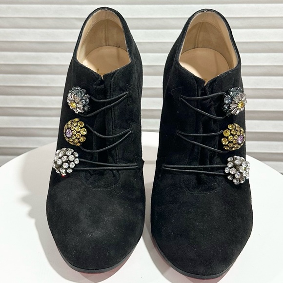 🌺CHRISTIAN LOUBOUTIN🌺 Black Suede Bijoux Booties Size: 35.5 - Picture 5 of 14